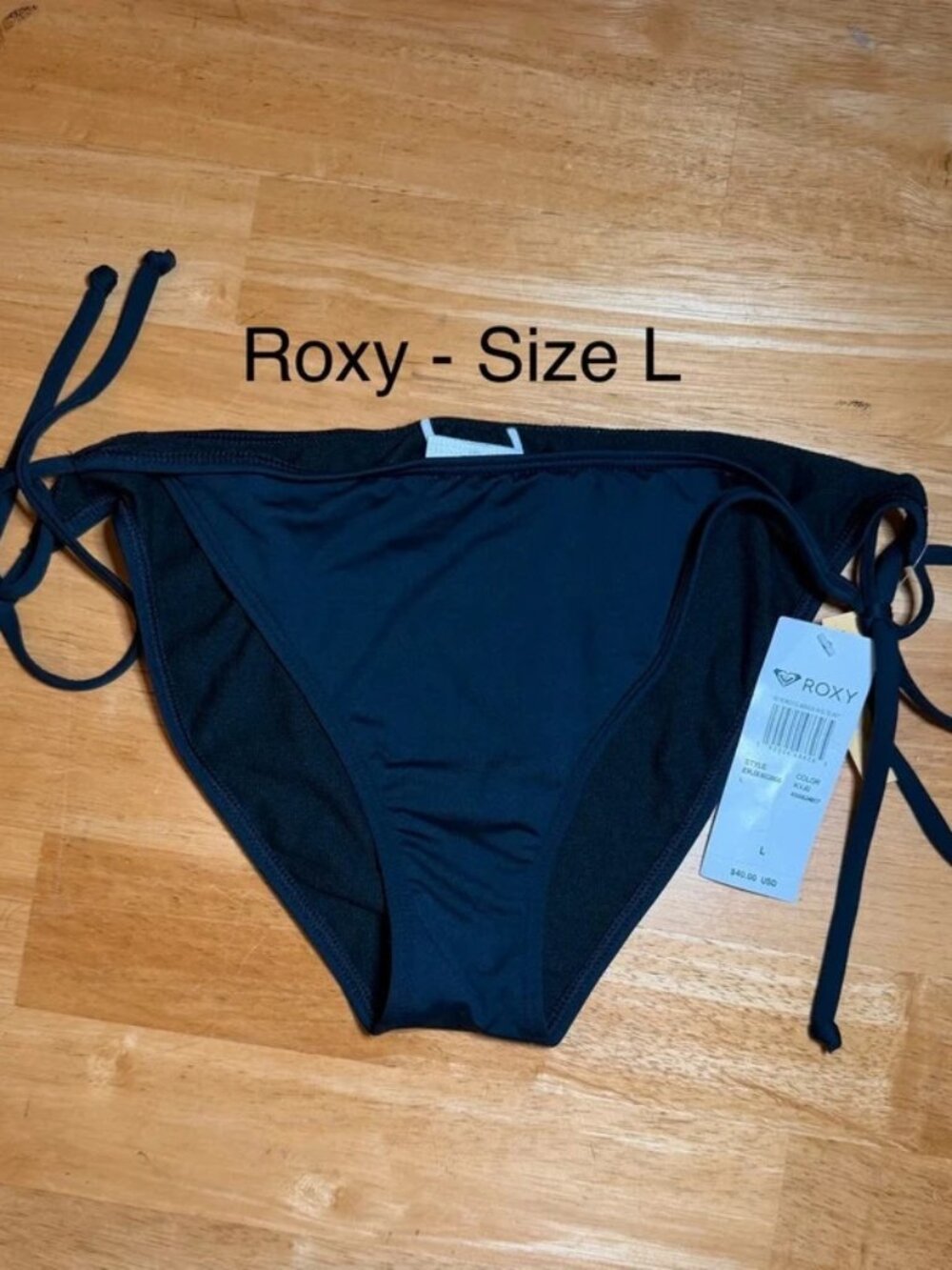 NWT Roxy Black Adjustable Bikini Bottoms Women's Size L Regular Coverage